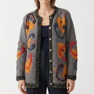 Vintage Mohair Wool Blend Cardigan Jacket Beaded Gray Multicolor June Bride
